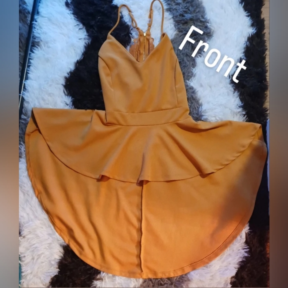 Iris, size large, mustard yellow lace razor back peplum ballerina formal top.